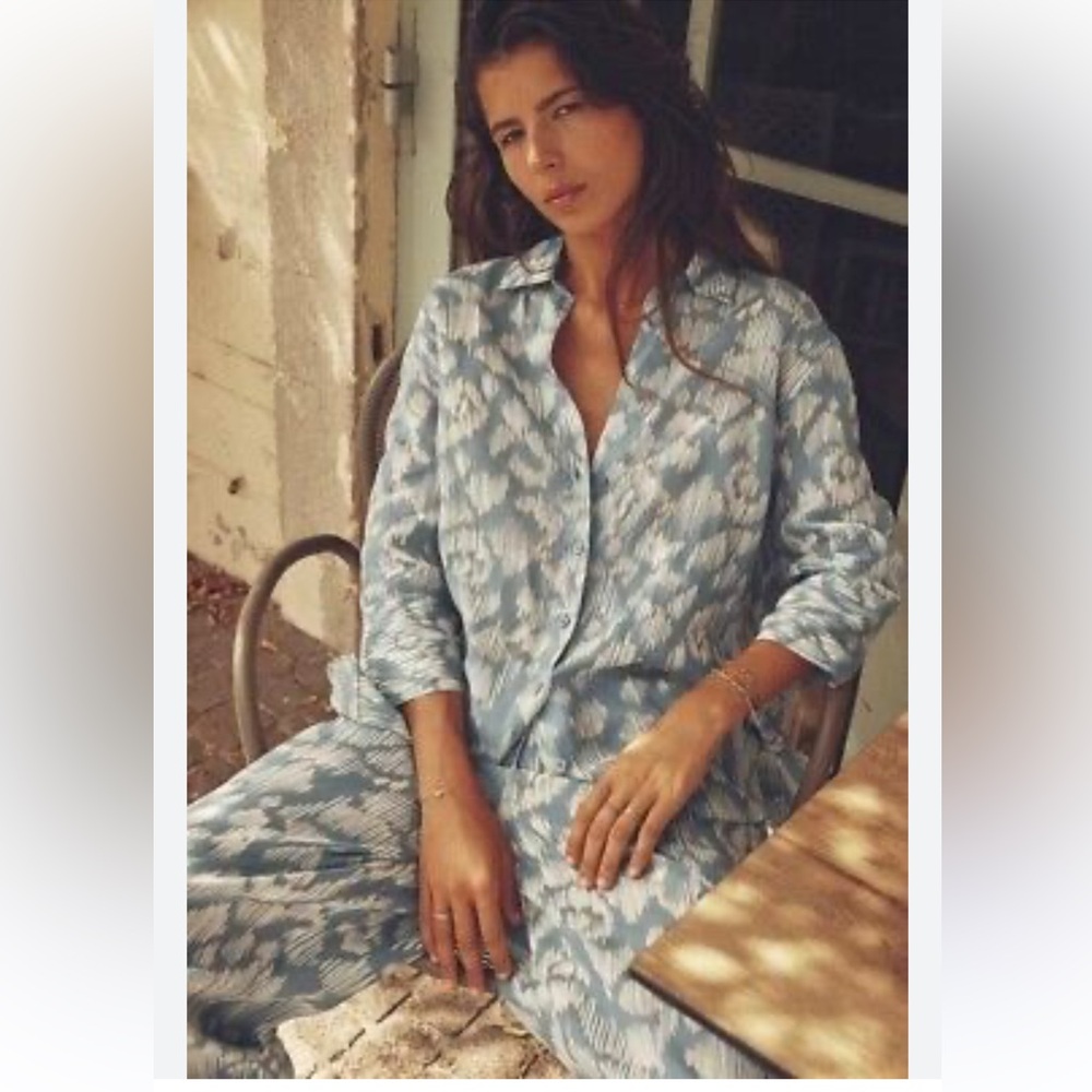 Light Blue Printed Relaxed Shirt & Pants Set - Brand: